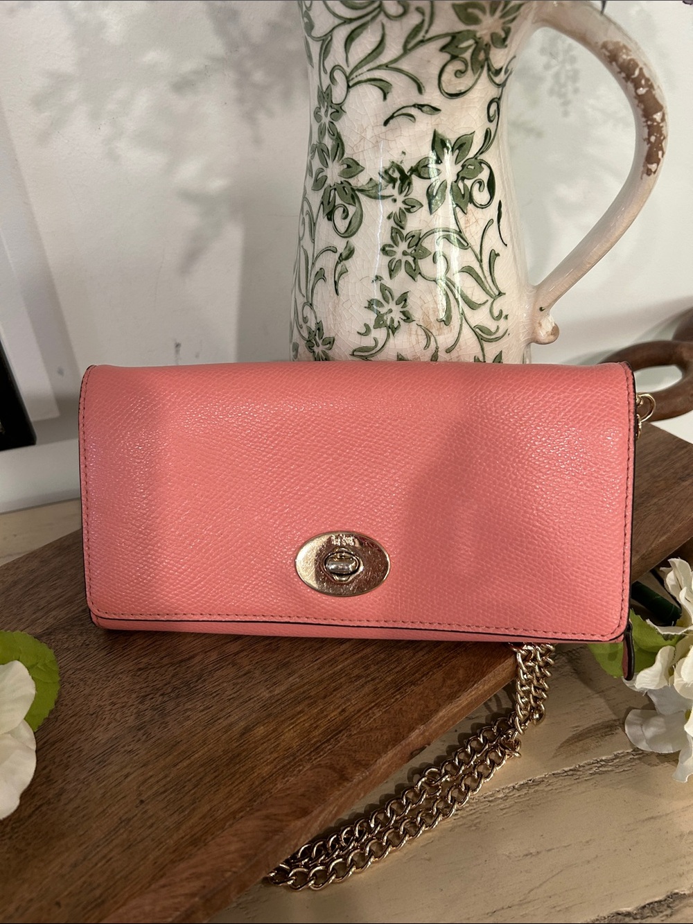 Coach Pink Crossbody Wallet with Gold-Tone Chain